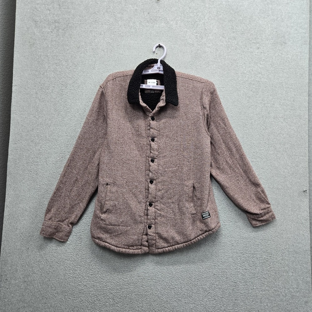 Grizzly Men Button Up Shirt L Brown Sherpa Lined Logo Long Sleeve